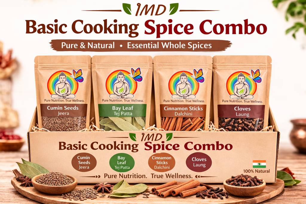 IMD Basic Cooking Spice Combo – Jeera, Tej Patta, Dalchini & Laung (Pack Of 100gms Each)