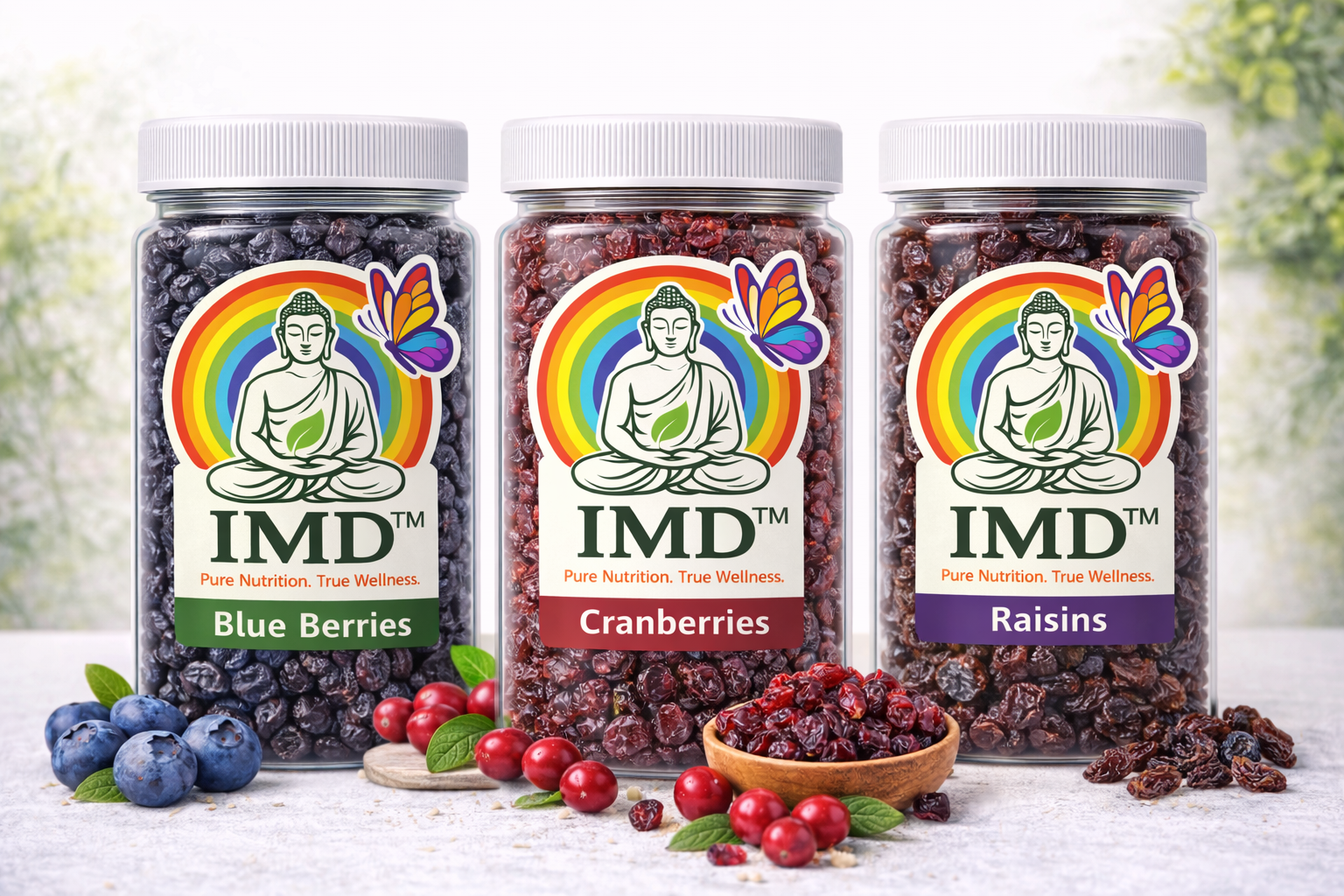 IMD Berry Combo Pack – Blueberries, Cranberries & Raisins.( Pack Of Combo Each  Weight is 100gm - 200gm & 1kg)