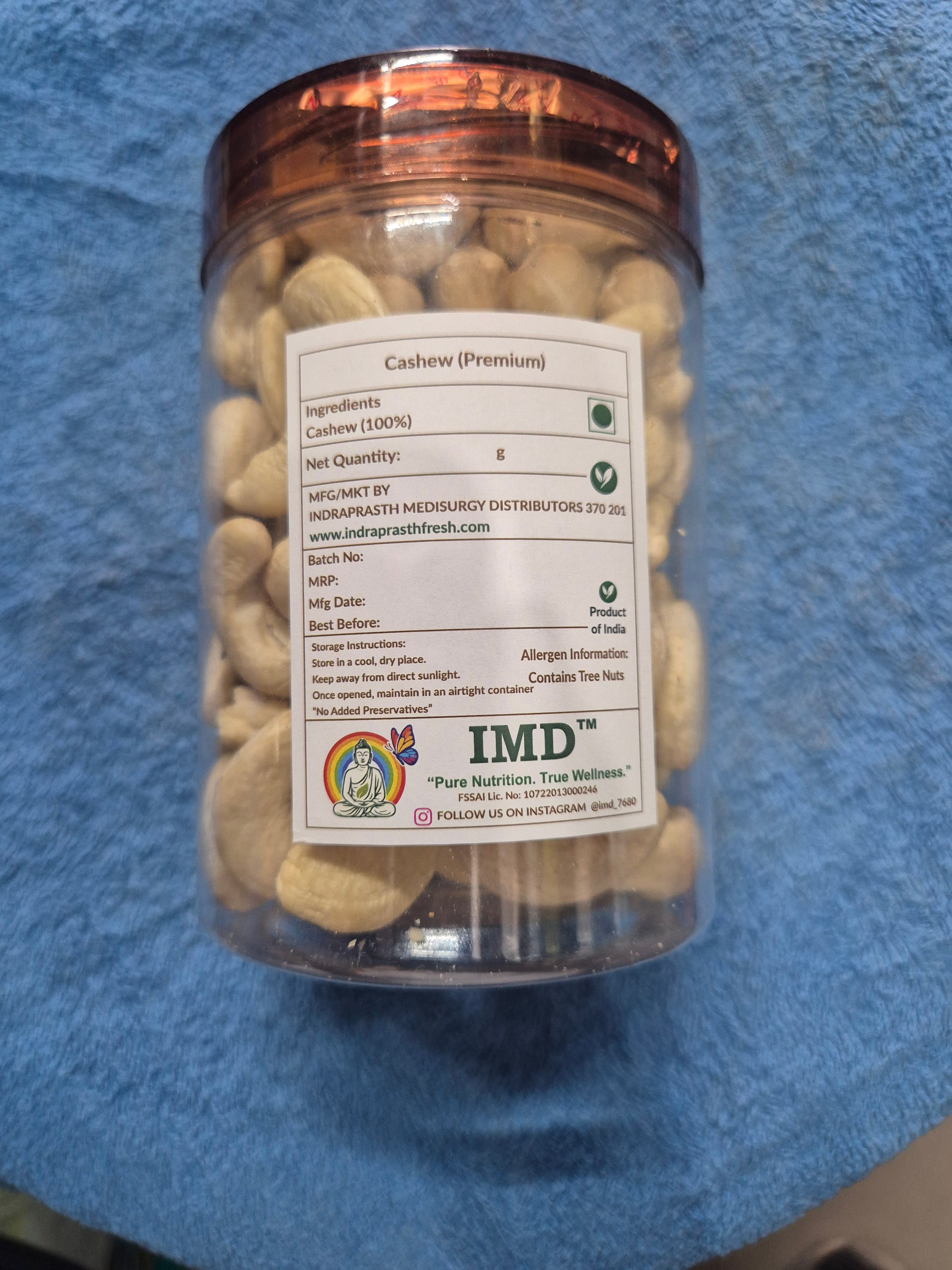 IMD Premium Cashew Nuts (Kaju) W210 No. – Crunchy & Nutritious Dry Fruits