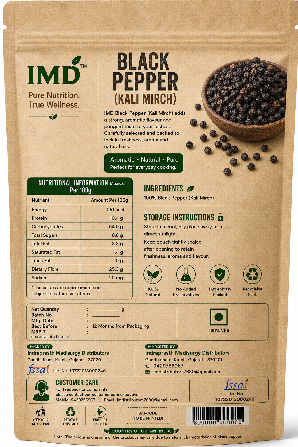 IMD Black Pepper (Kali Mirch) – Premium Whole Black Peppercorns