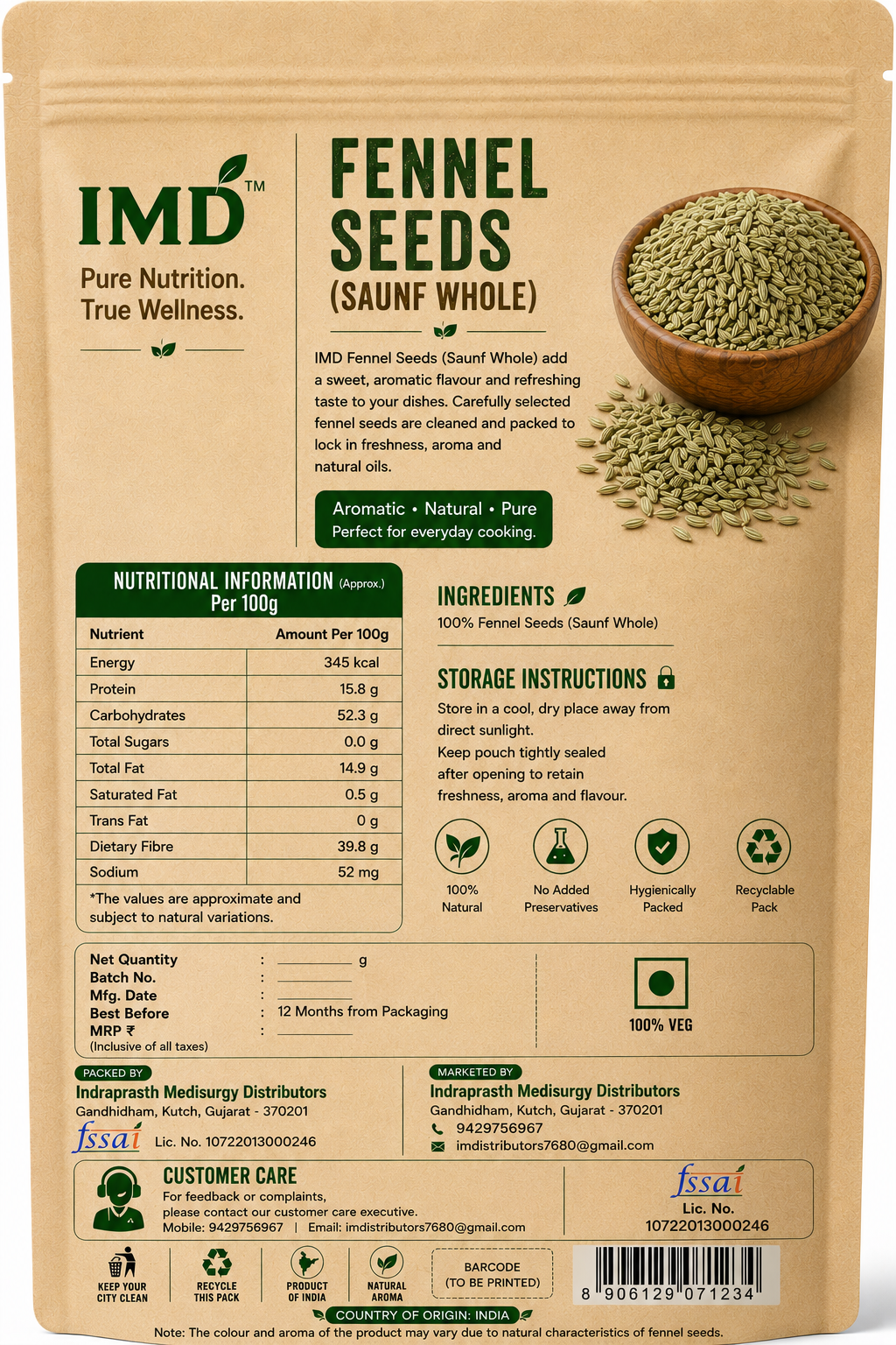 IMD Fennel Seeds (Saunf) – Premium Aromatic Whole Indian Spice