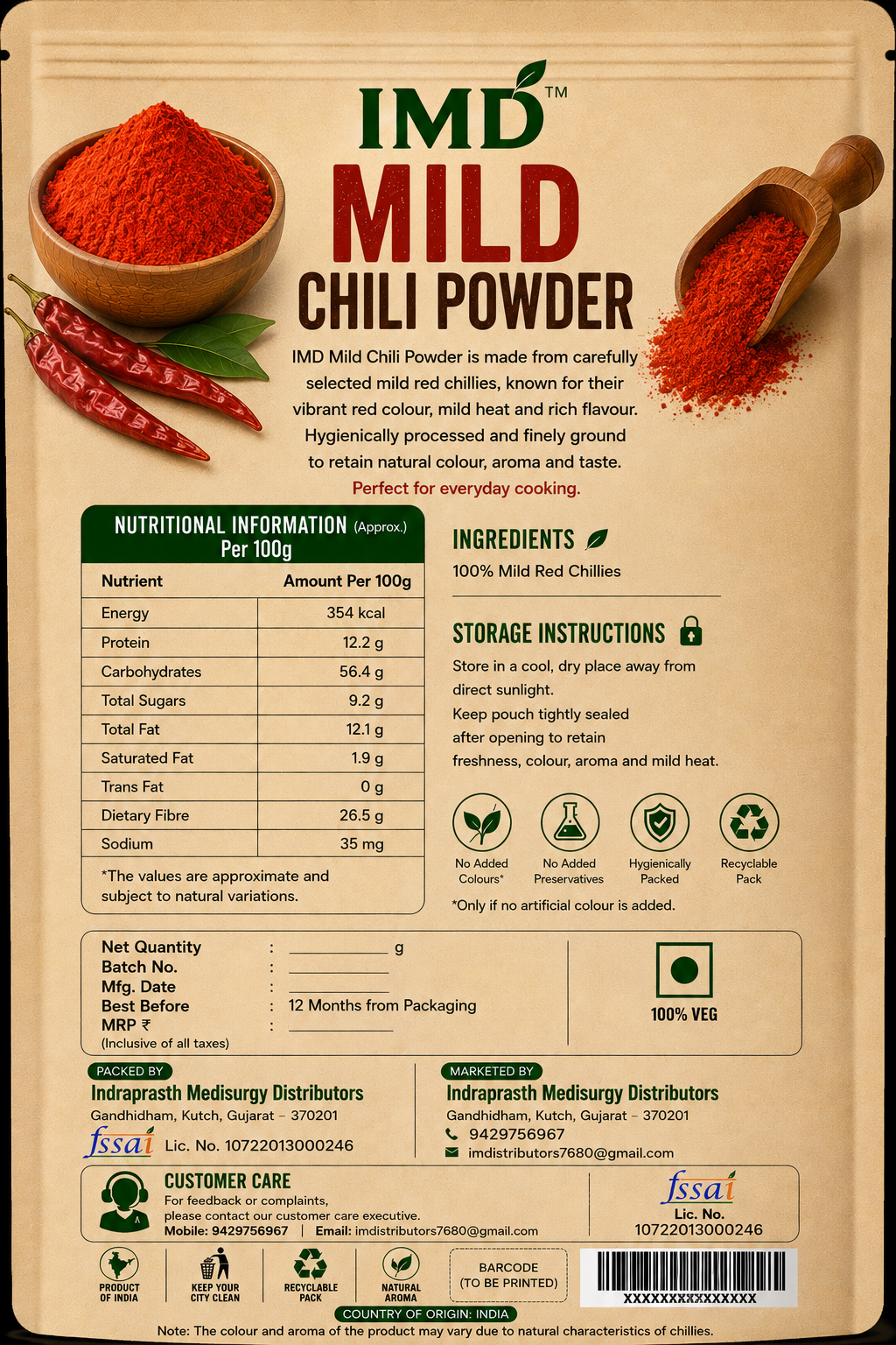 IMD Mid Chilli Powder – Medium Spicy Lal Mirch Powder | Premium Indian Spice