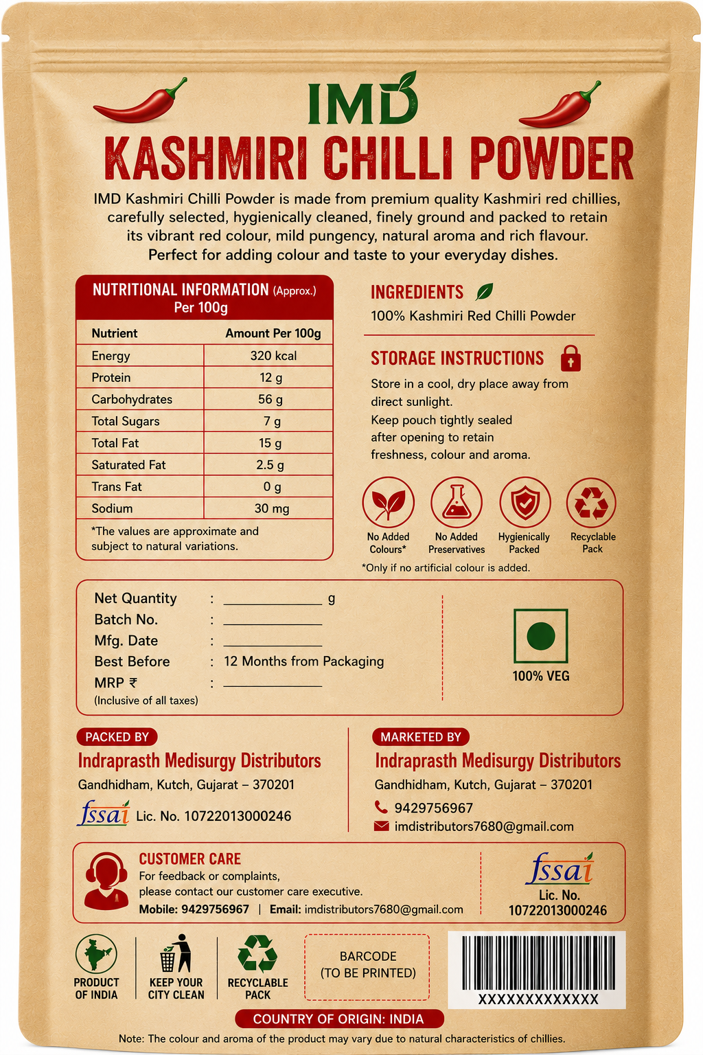 IMD Kashmiri Chilli Powder – Mild Spice & Rich Red Color | Premium Lal Mirch Powder