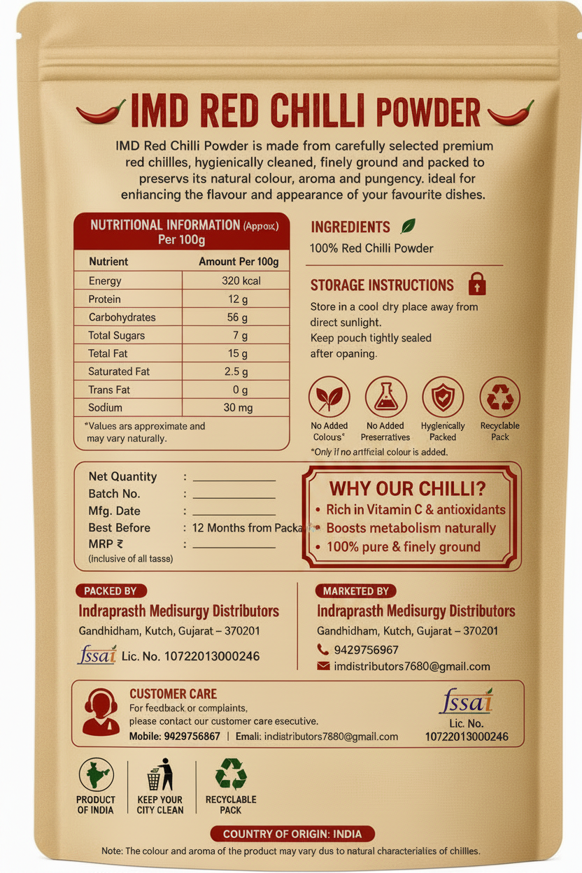IMD Premium Red Chilli Powder (Lal Mirch Powder) – Pure & Spicy Indian Masala