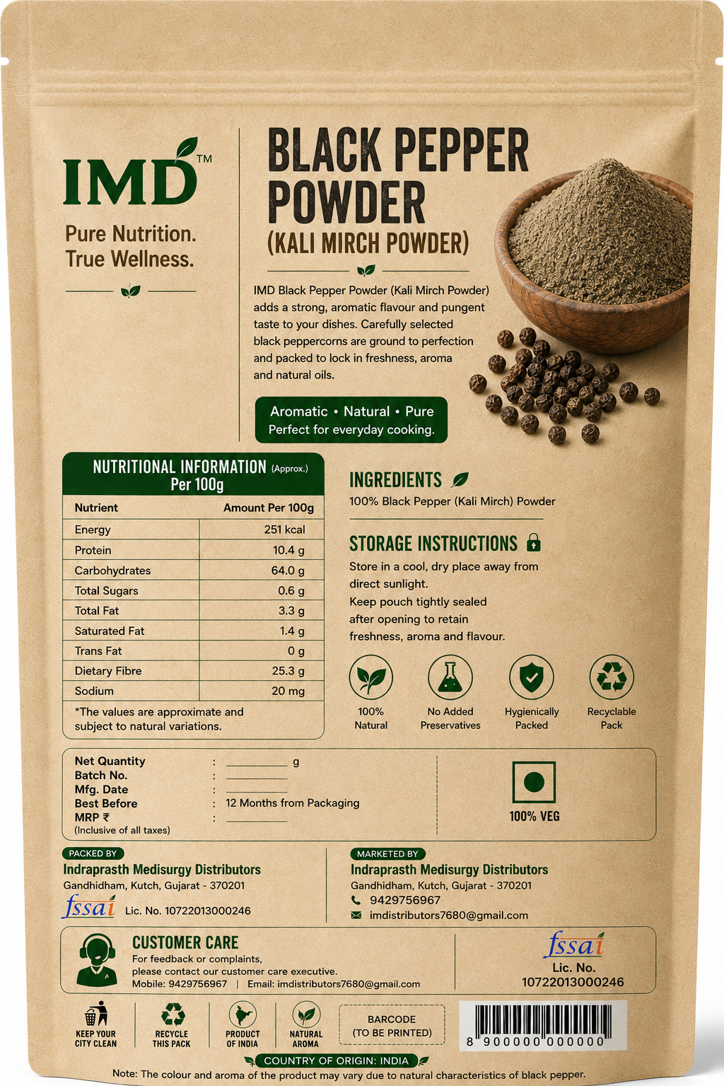 IMD Black Pepper Powder (Kali Mirch Powder) – Pure & Strong Indian Spice